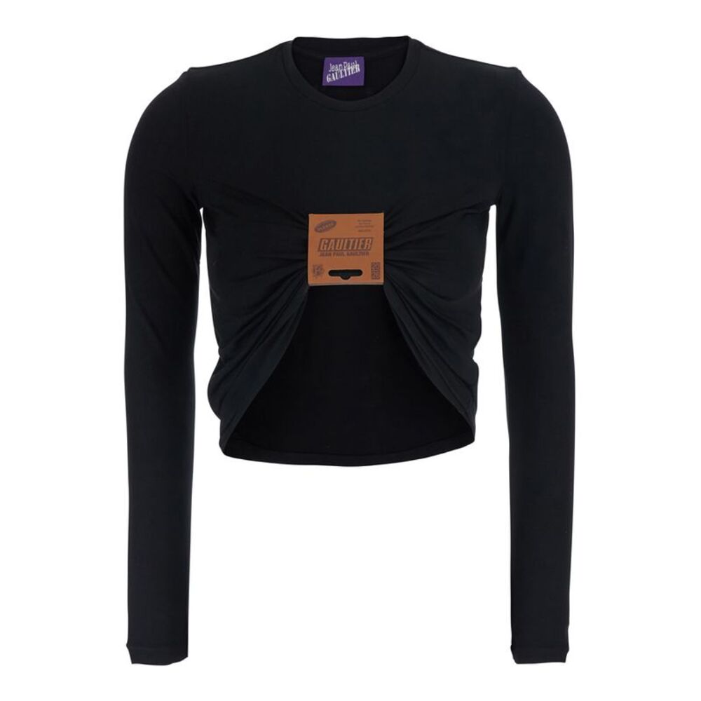 Jean Paul Gaultier Women Long Sleeve Top With Black Leather Detail
